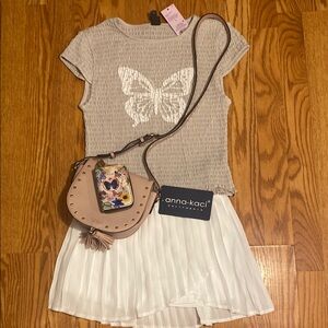 EVERYTHING $50. Butterfly Top-Skort-Anna Kaci,Victoria Secret purse,and wallet